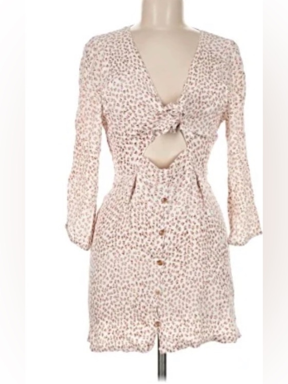 Faithfull the Brand Trinidad Tie-Front Cutout Mini Dress Cream Pink Floral L